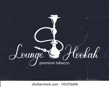 Hookah vector logo design on texture background. Smoking hookah label perfect for lounge cafe emblem, arabian bar or house, shop
