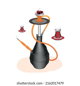 Hookah Vector Set. Hookahs Icons Of Various Shapes. Collection Smoking Hookahs Illustration. Egyptian, Arab Hookahs Isolated On White Background