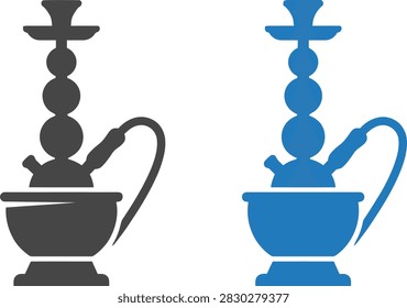 Hookah waterpipe icons in black and blue on white background for design and decor