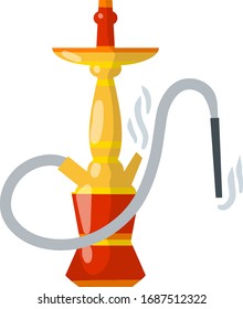 Hookahs. Yellow Flasks. Smoking device. Bad middle Eastern habit. Rest and relaxation. Cartoon flat illustration. Shisha bar element