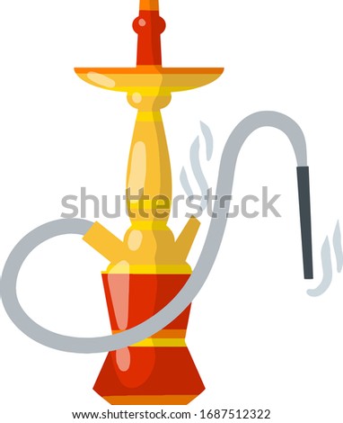 Hookahs. Yellow Flasks. Smoking device. Bad middle Eastern habit. Rest and relaxation. Cartoon flat illustration. Shisha bar element