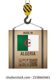 Caja de cartón enganchado hecha en Argelia con fondo blanco. Ilustración vectorial.