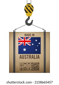 Hooked cardboard box made in Australia on a white background. Vector illustration.