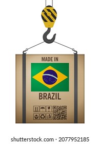 Hooked cardboard box made in Brazil on a white background. Vector illustration.