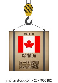 Hooked cardboard box made in Canada on a white background. Vector illustration.