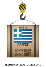 Hooked cardboard box made in Greece on a white background. Vector illustration.