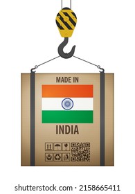 Caja de cartón enganchado hecha en India con fondo blanco. Ilustración vectorial.