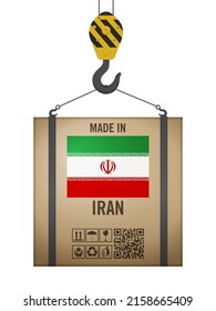 Caja de cartón enganchada hecha en Irán con fondo blanco. Ilustración vectorial.