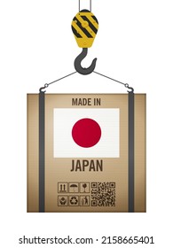 Hooked cardboard box made in Japan on a white background. Vector illustration.