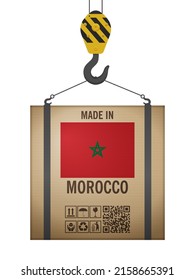 Hooked cardboard box made in Morocco on a white background. Vector illustration.