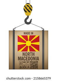 Hooked cardboard box made in North Macedonia on a white background. Vector illustration.