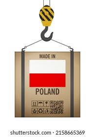 Hooked cardboard box made in Poland on a white background. Vector illustration.