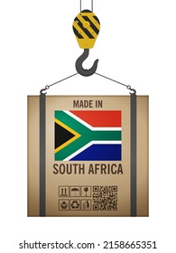 Hooked cardboard box made in South Africa on a white background. Vector illustration.