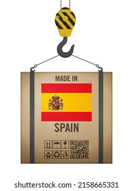 Hooked cardboard box made in Spain on a white background. Vector illustration.