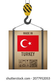 Hooked cardboard box made in Turkey on a white background. Vector illustration.