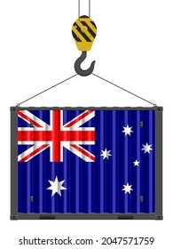 Hooked cargo container with Australia flag on a white background. Vector illustration.