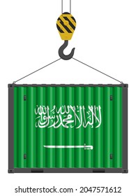 Hooked Frachtcontainer mit Saudi-Arabienflagge auf weißem Hintergrund. Vektorgrafik.