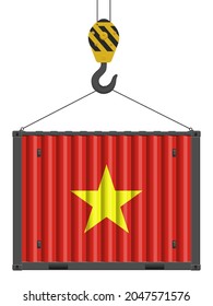 Hooked cargo container with Vietnam flag on a white background. Vector illustration.