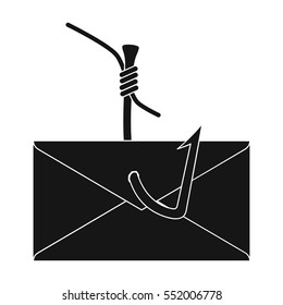 Hooked e-mail icon in black style isolated on white background. Hackers and hacking symbol stock vector illustration.