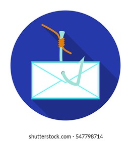 Hooked e-mail icon in flat style isolated on white background. Hackers and hacking symbol stock vector illustration.