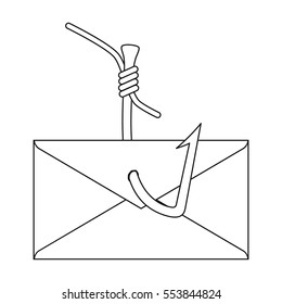 Hooked e-mail icon in outline style isolated on white background. Hackers and hacking symbol stock vector illustration.