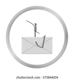 Hooked e-mail icon in outline style isolated on white background. Hackers and hacking symbol stock vector illustration.