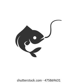 Hooked fish icon in single color. Sport fishing water sea river catch