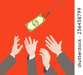 Hooked money and reaching hands. Motivation or illusion. Conceptual illustration suitable for advertising and promotion