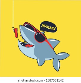 Hooked Shark in the sea