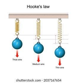 Hooke's law. the force is proportional to the extension. from a Thin wire to a Thick wire. vector illustration