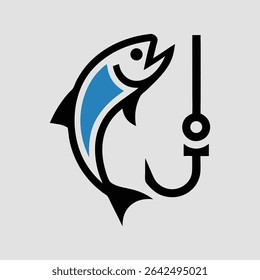 hooking fish vector art logo