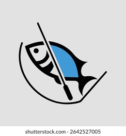 hooking fish vector art logo