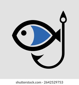 hooking fish vector art logo