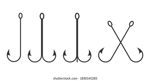 Hooks fish graphic icons set.  Fishing hooks sign Isolated on white background. Vector illustration