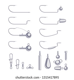 Hooks, sinkers, weights, swivel, clasp for bass fishing starter pack