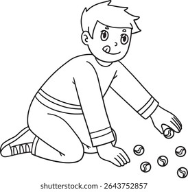hool Yard Boy Playing Marbles Isolated Coloring 