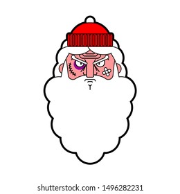 Hooligan angry Santa face. bully Claus. ruffian Christmas grandfather. New Year Vector illustration