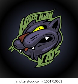 Hooligan cats animal logo design concept on dark background, sport infographic team pictogram, t-shirt tee print