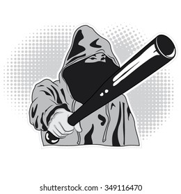 Hooligan Threatens With Baseball Bat - Vector illustration