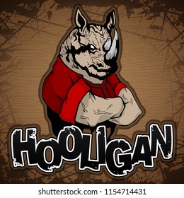 hooligan-rhinoceros image on a wooden background.