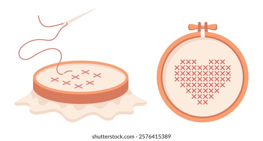 Hoop, cross stitch illustration on white background