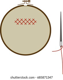 hoop for cross stitching with needle and thread.