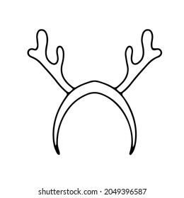 Hoop with deer horns decoration in doodle style. Simple decor for a festive Christmas and New Years. Vector illustration isolated on white background.