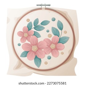 Hoop for embroidery. Hobbies, embroidery, sewing workshop, needlework.