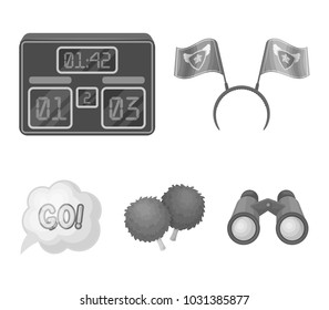 Hoop with flags and other attributes of the fans.Fans set collection icons in monochrome style vector symbol stock illustration web.