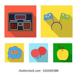 Hoop with flags and other attributes of the fans.Fans set collection icons in flat style vector symbol stock illustration web.
