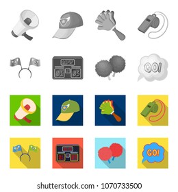 Hoop with flags and other attributes of the fans.Fans set collection icons in monochrome,flat style vector symbol stock illustration web.