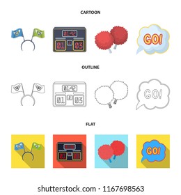 Hoop with flags and other attributes of the fans.Fans set collection icons in cartoon,outline,flat style vector symbol stock illustration web.