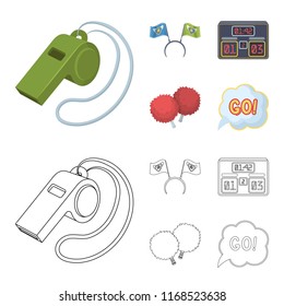 Hoop with flags and other attributes of the fans.Fans set collection icons in cartoon,outline style vector symbol stock illustration web.