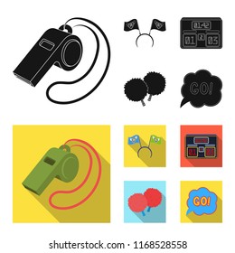 Hoop with flags and other attributes of the fans.Fans set collection icons in black,flat style vector symbol stock illustration web.
